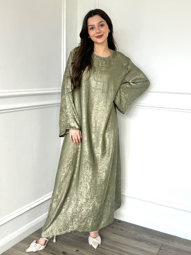 Oversized Gold Shimmer Dress - Khaki