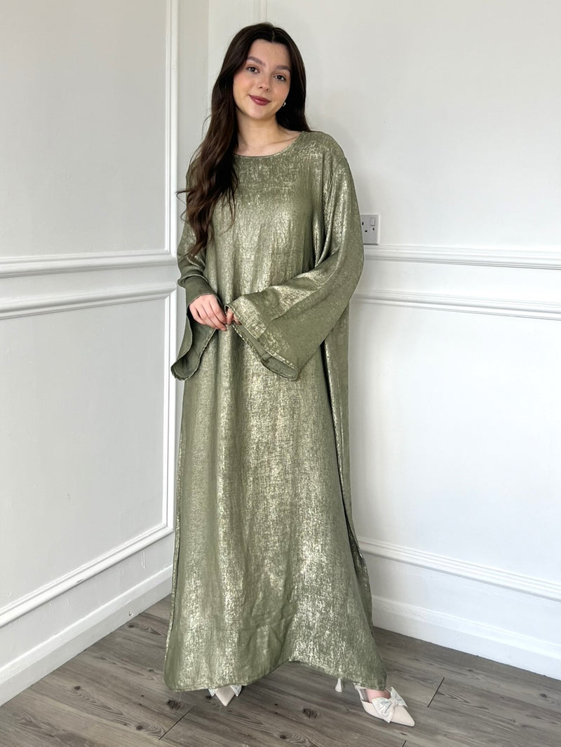 Oversized Gold Shimmer Dress - Khaki