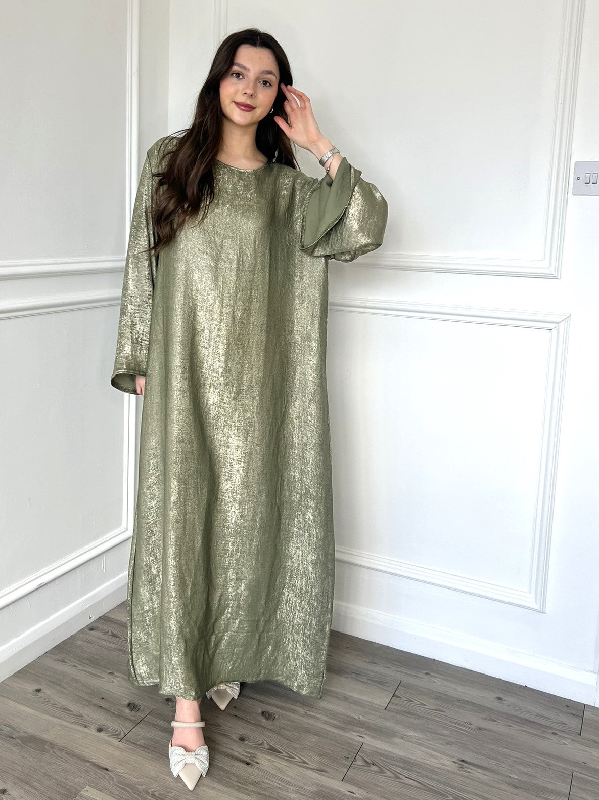 Oversized Gold Shimmer Dress - Khaki