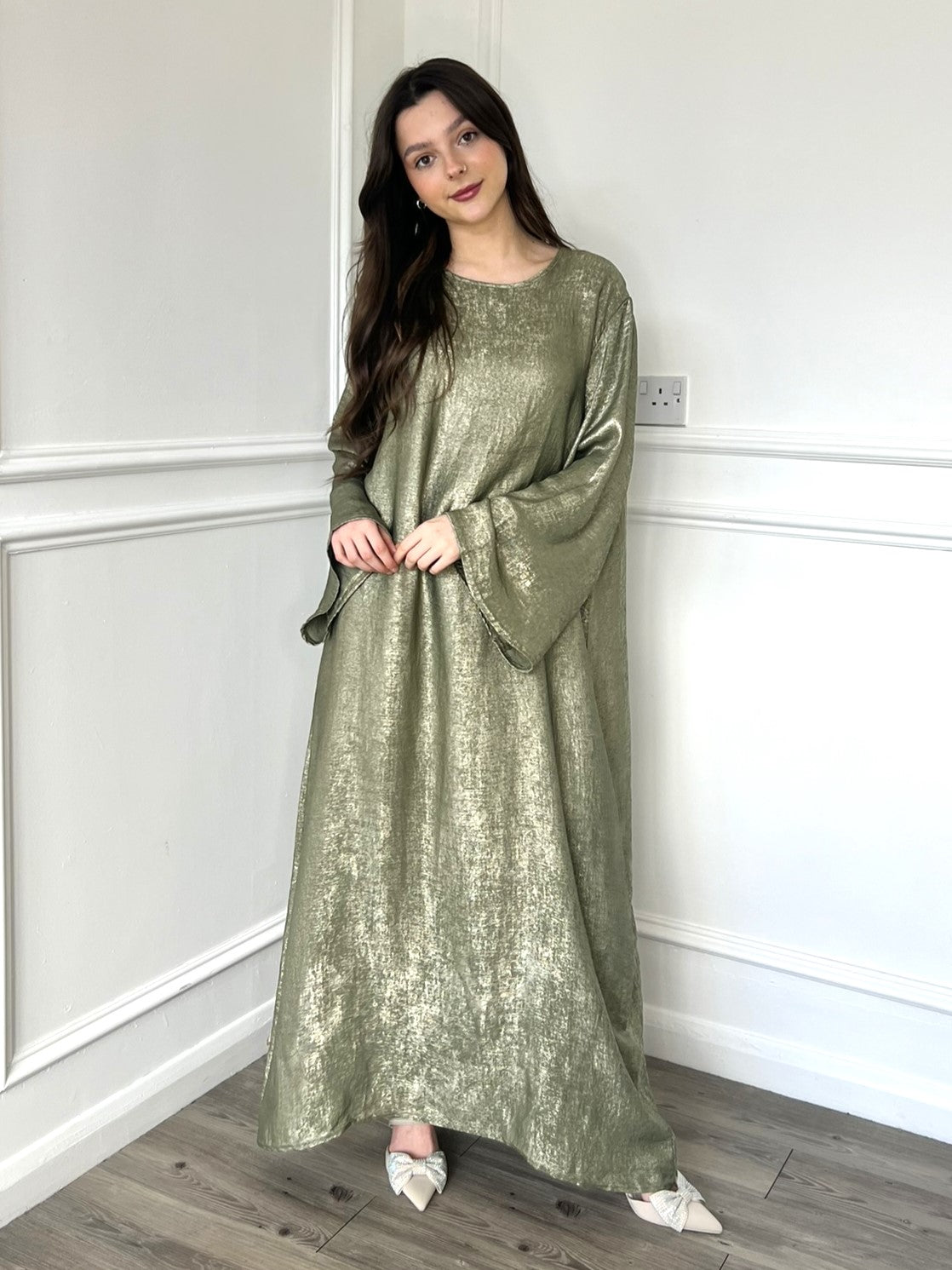 Oversized Gold Shimmer Dress - Khaki