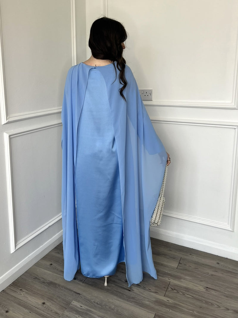 Women's Modest Maxi Light Blue Cape Dress