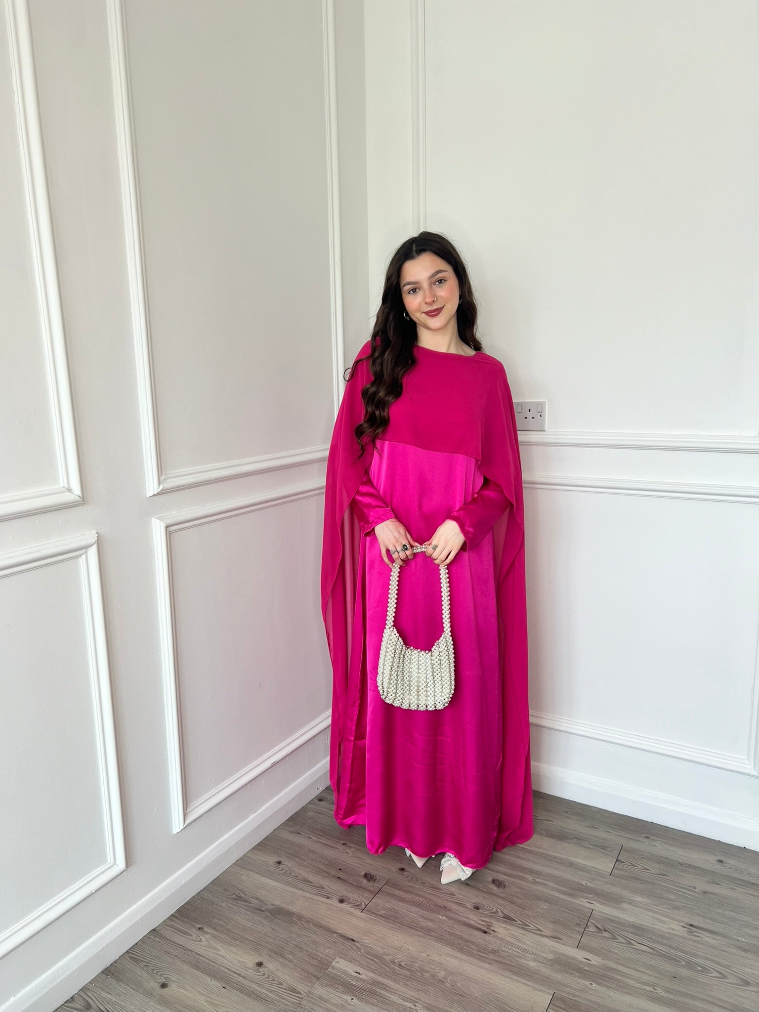 Miri Cape Dress - Hot Pink Miri Cape Dress - Hot Pink