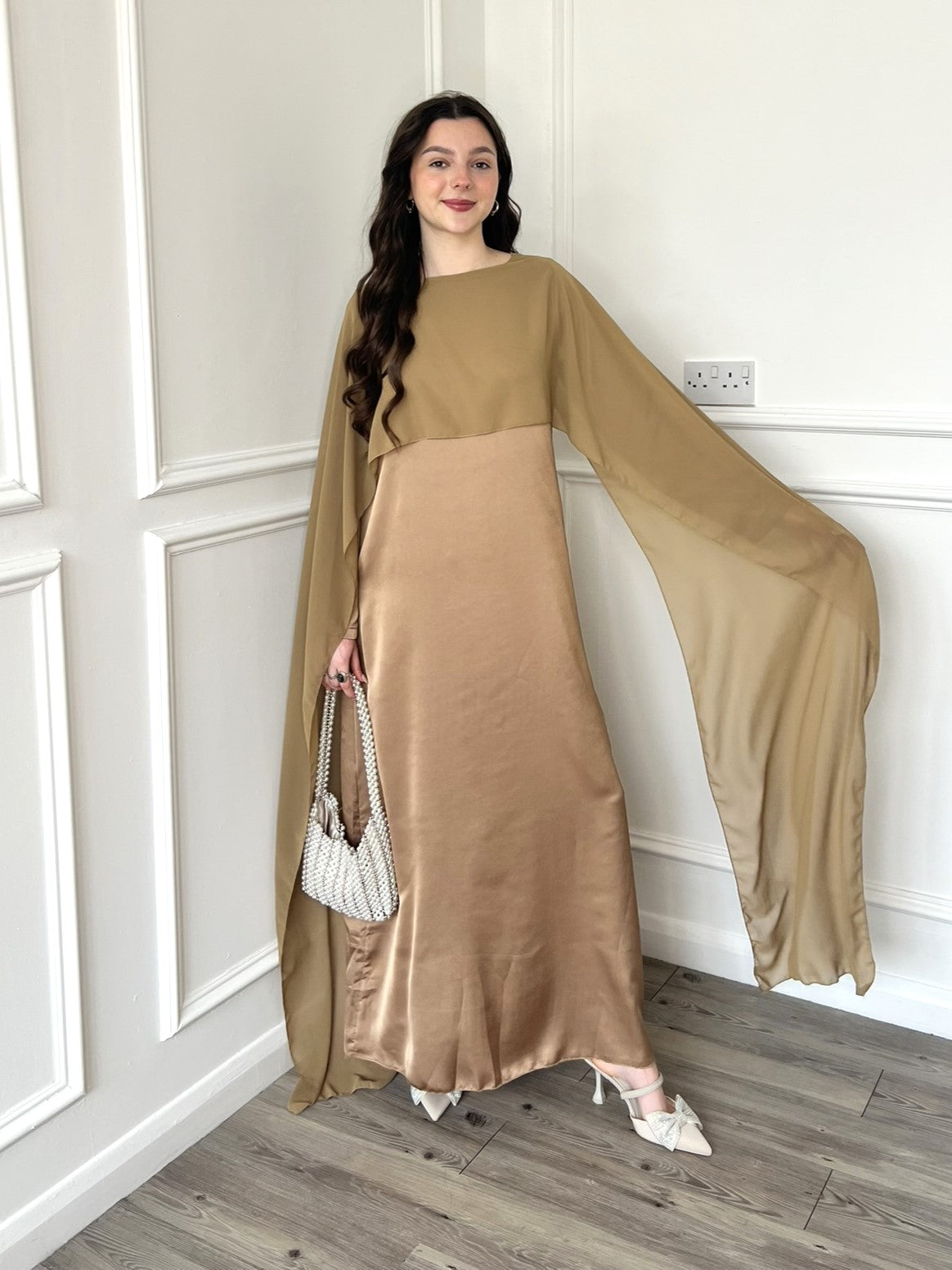 Miri Cape Dress - Tan Gold