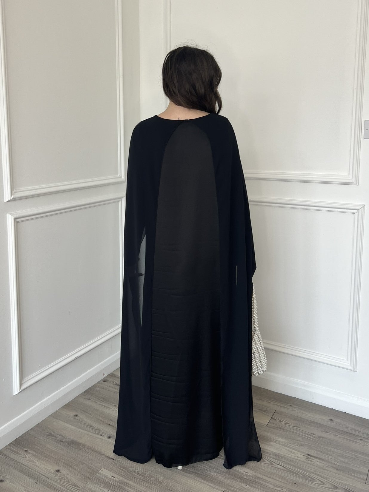 Women's Modest Maxi Black Cape Dress