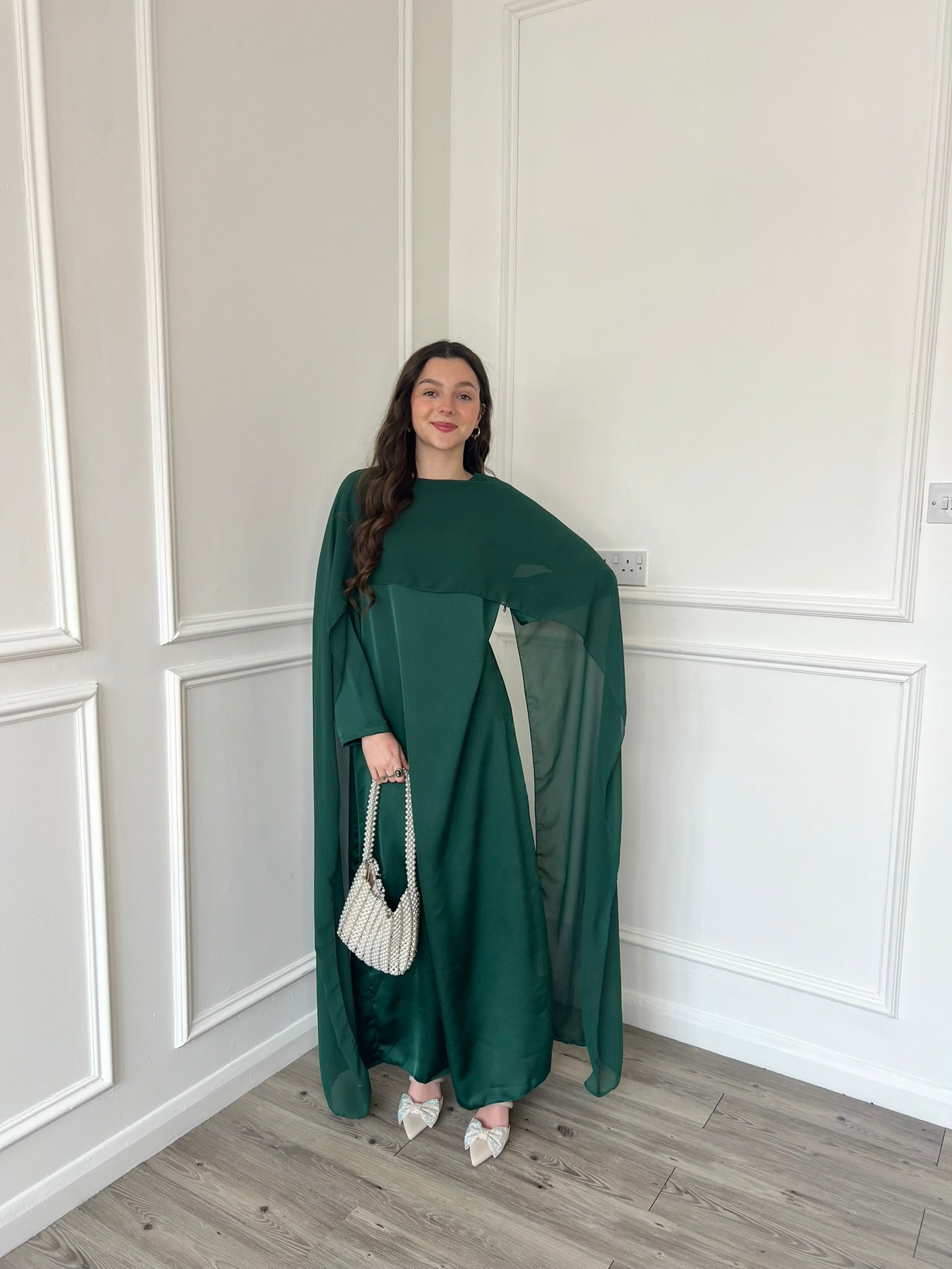 Women's Modest Maxi Emerald Green Cape Dress | Modest Clothing Femme Couture Women's Modest Maxi Emerald Green Cape Dress | Modest Clothing Femme Couture