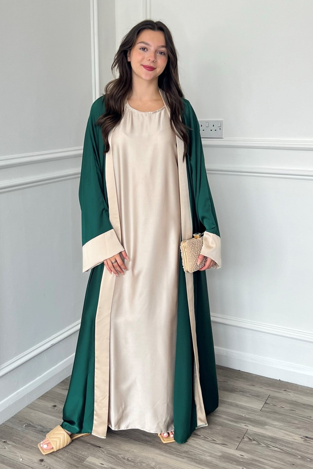 Gold Trim Abaya - Emerald Green Gold Trim Abaya - Emerald Green