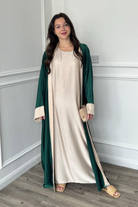 Gold Trim Abaya - Emerald Green