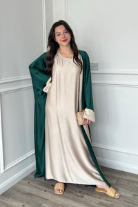 Gold Trim Abaya - Emerald Green