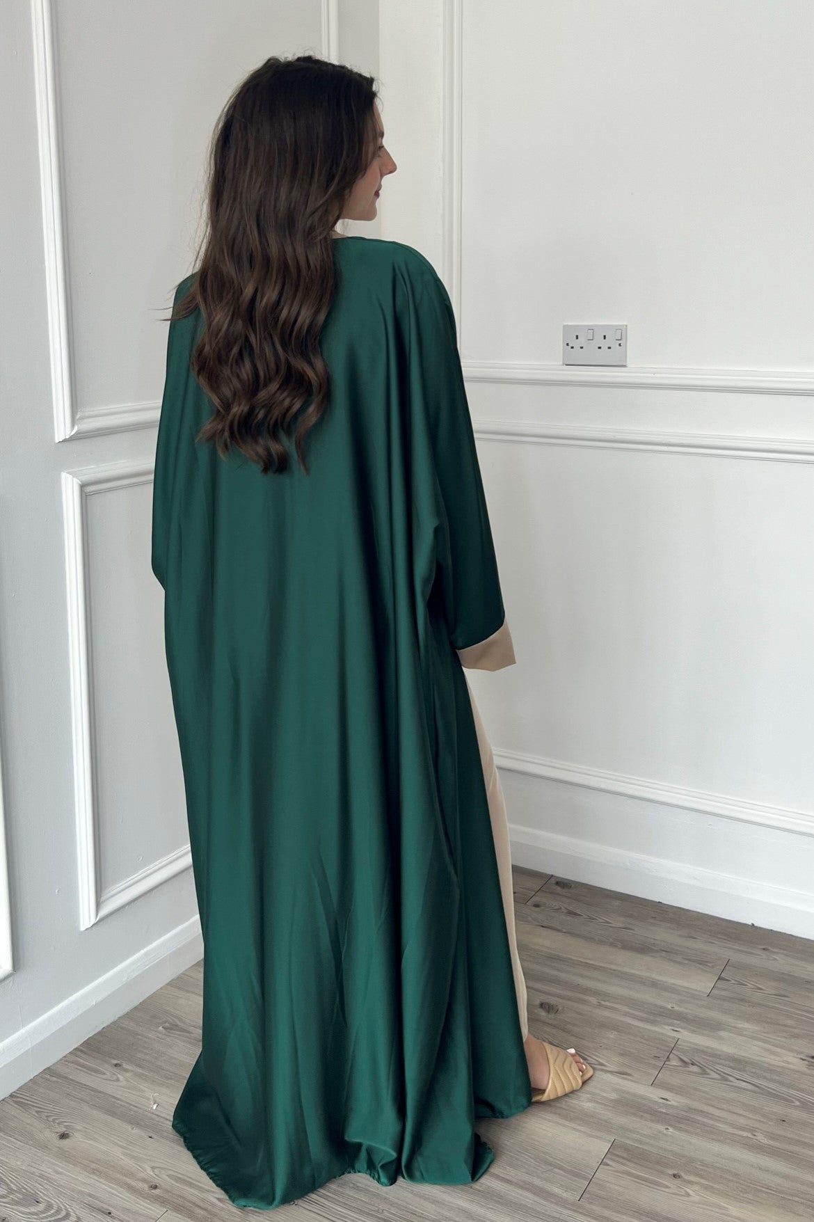 Gold Trim Abaya - Emerald Green