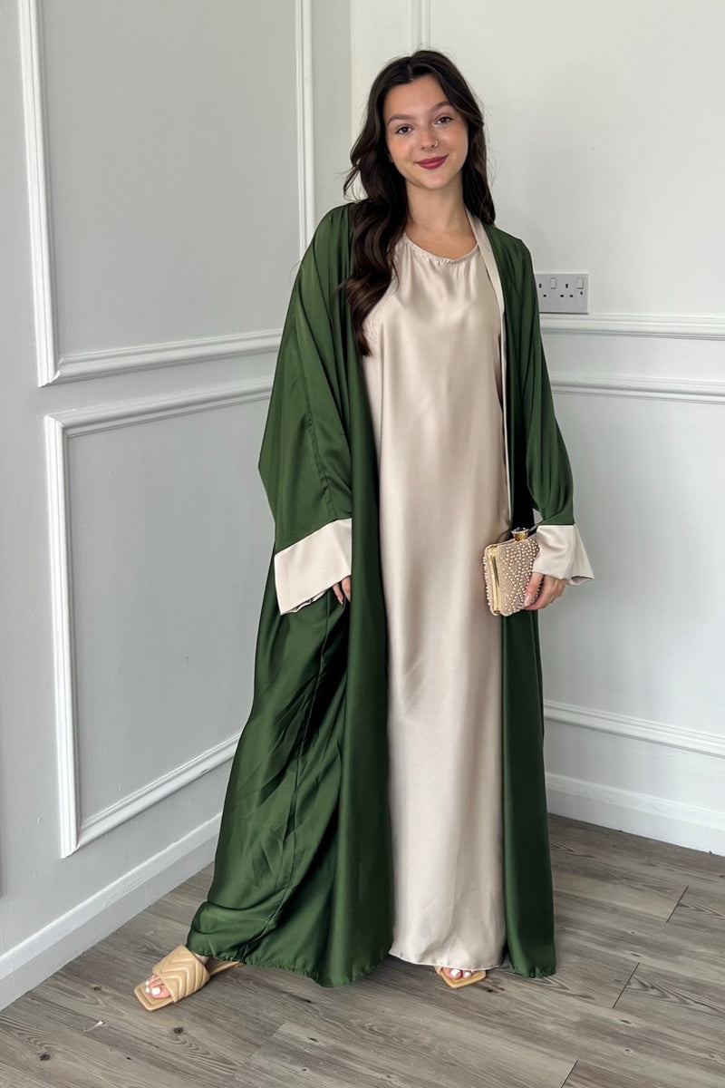 Gold Trim Abaya - Khaki