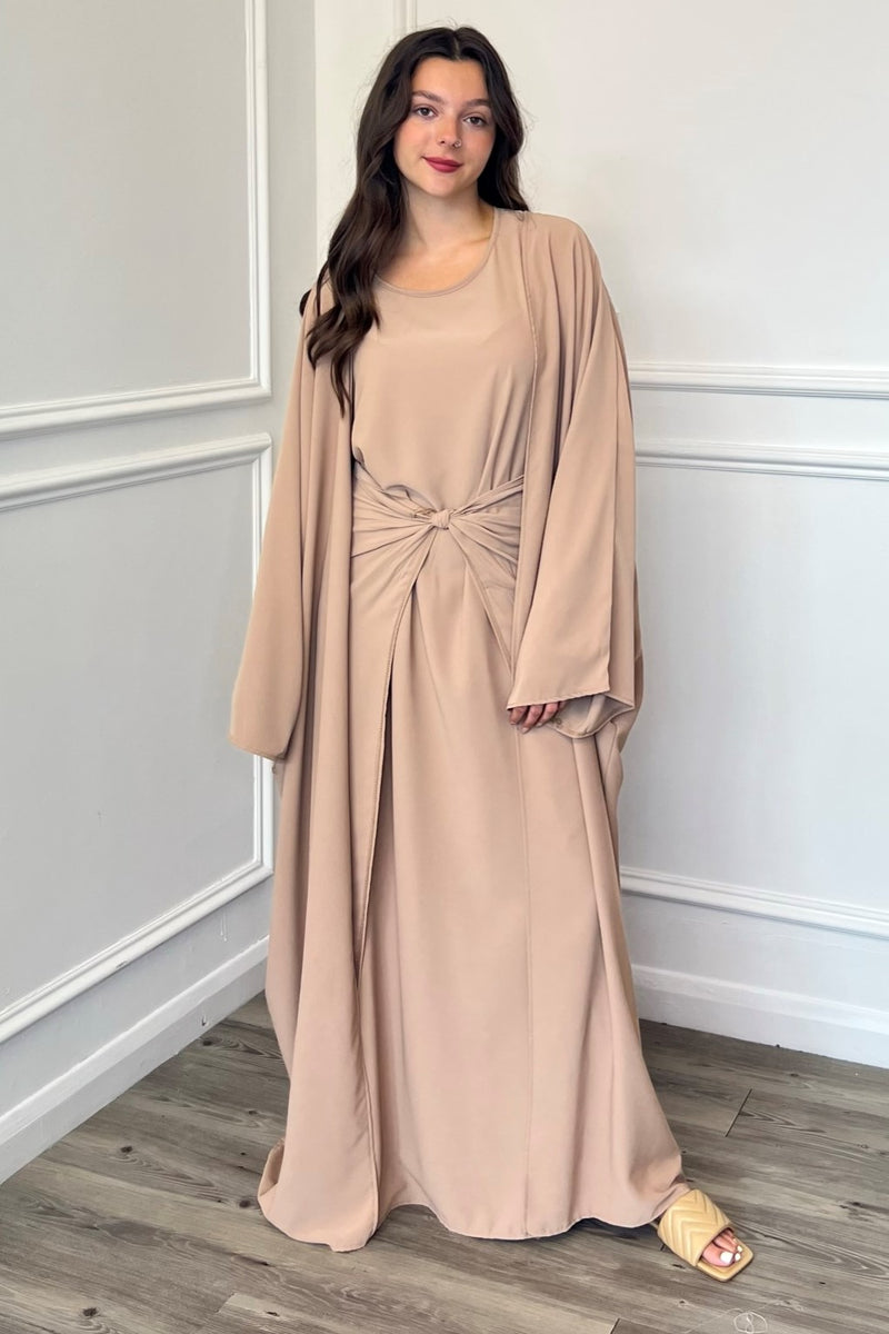 Zoya 3 Piece Abaya - Tan