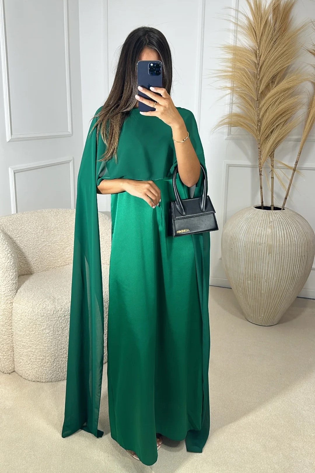 Maxi Formal Modest Cape Satin Black Dress | Modest Clothing Femme Couture Maxi Formal Modest Cape Satin Black Dress | Modest Clothing Femme Couture