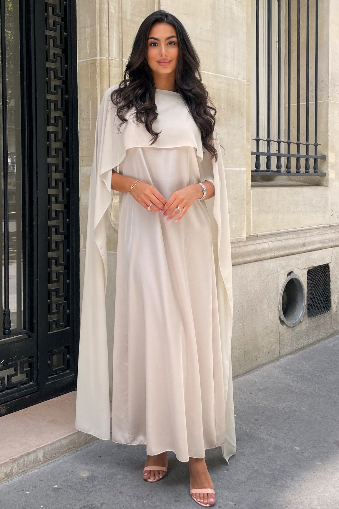 Cream cape dress hotsell