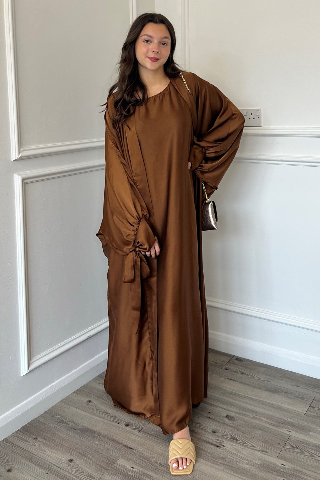 Satin Abaya - Tan Brown