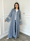 Pearl Sleeve Linen Abaya - Blue