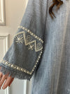 Pearl Sleeve Linen Abaya - Blue