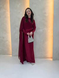 Chiffon Cape Dress - Burgundy