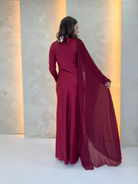 Chiffon Cape Dress - Burgundy