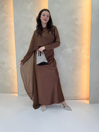 Chiffon Cape Dress - Choco