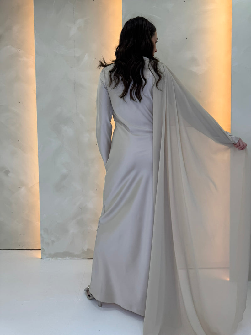 Chiffon Cape Dress - Champagne