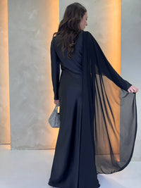 Chiffon Cape Dress - Black