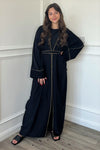 Gold Trim Open Abaya - Black