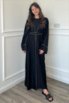 Gold Trim Open Abaya - Black