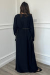 Gold Trim Open Abaya - Black