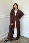 Gold Trim Open Abaya - Brown