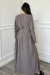 Gold Trim Open Abaya - Grey