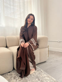 Pearl Sleeve Linen Abaya - Choco