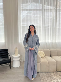 Pearl Sleeve Linen Abaya - Blue