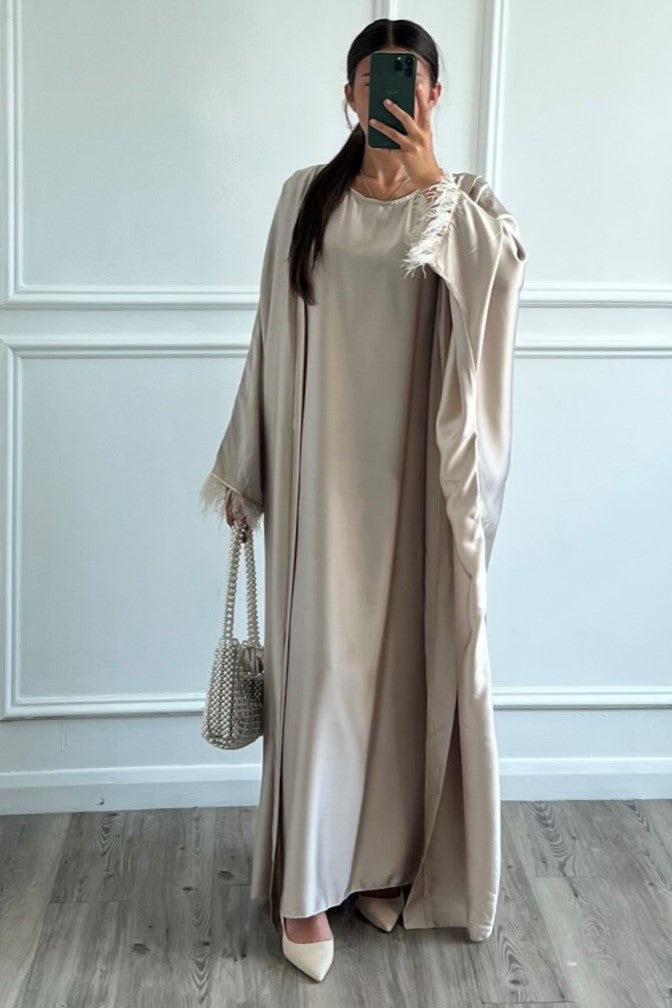 Areza Open Abaya - Cream