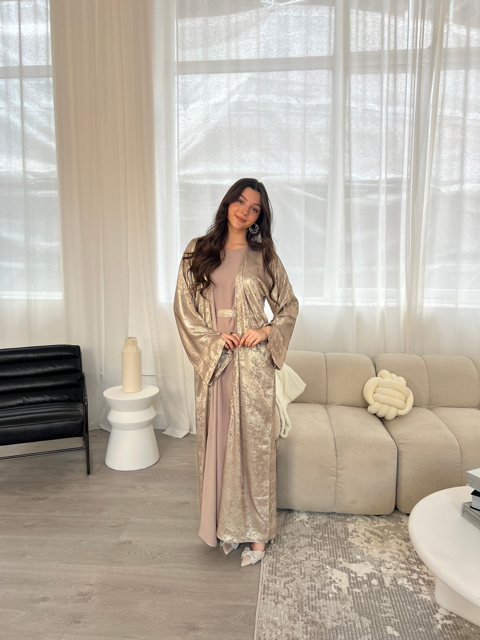 gold abaya dress Ivory Yasmine on Gold Abaya