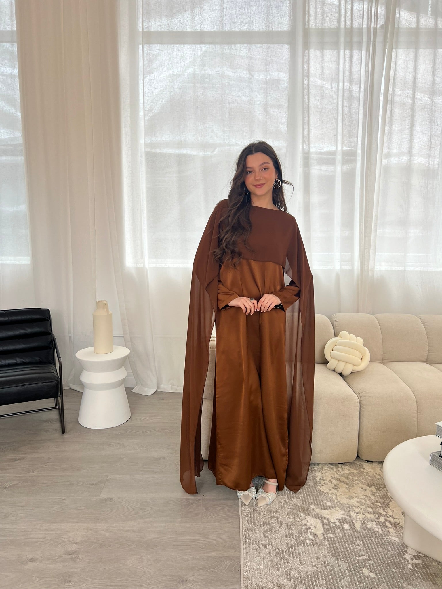 Women's Modest Maxi Chocolate Brown Dress