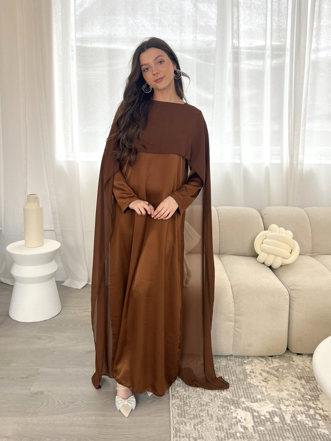 Long Maxi With Cape Women's Modest Maxi Chocolate Brown Dress Modest Clothing Femme Couture Long Maxi With Cape Women's Modest Maxi Chocolate Brown Dress Modest Clothing Femme Couture