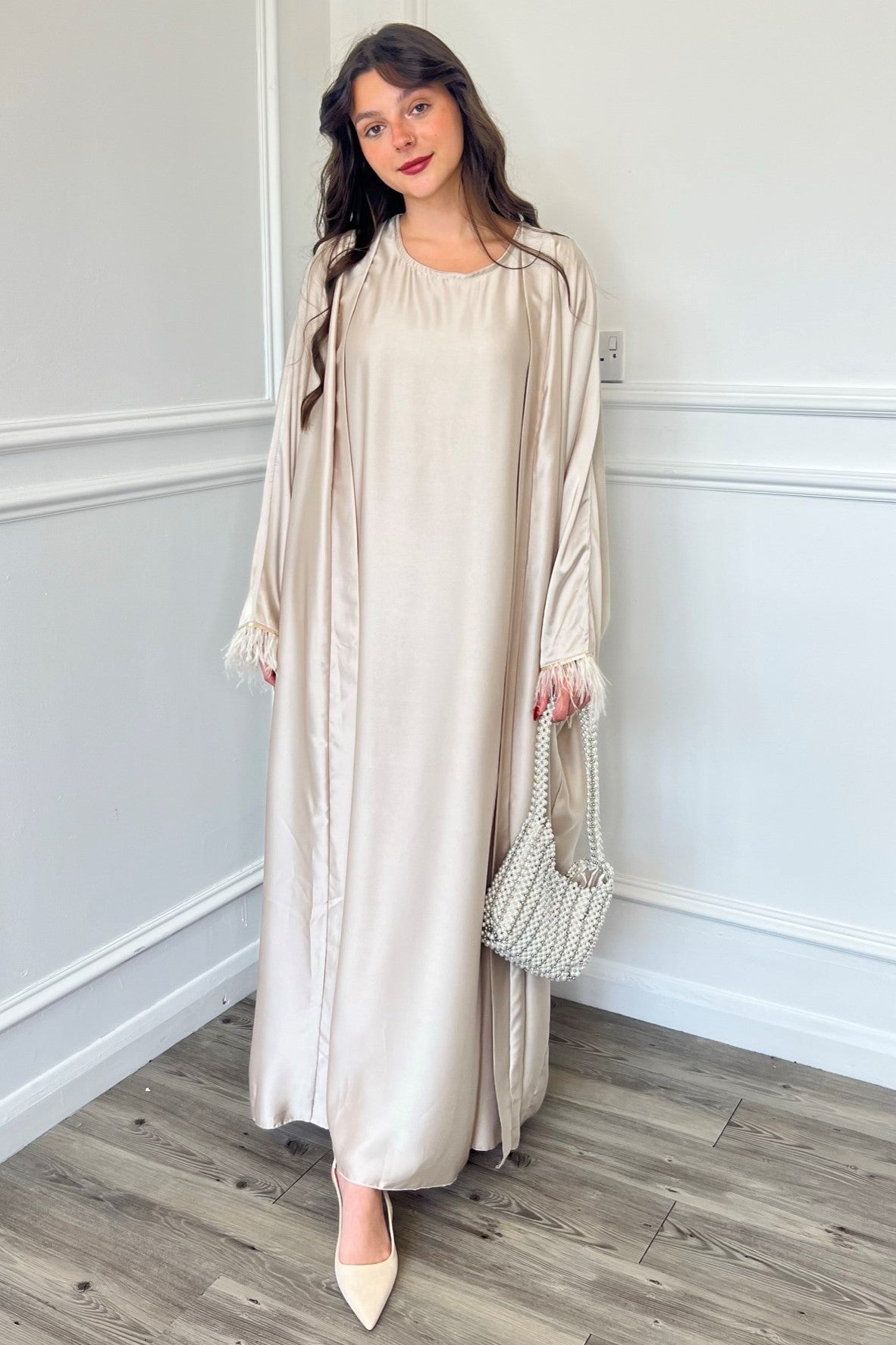 Areza Open Abaya - Cream