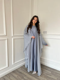 Organza Cape Abaya - Grey/Blue