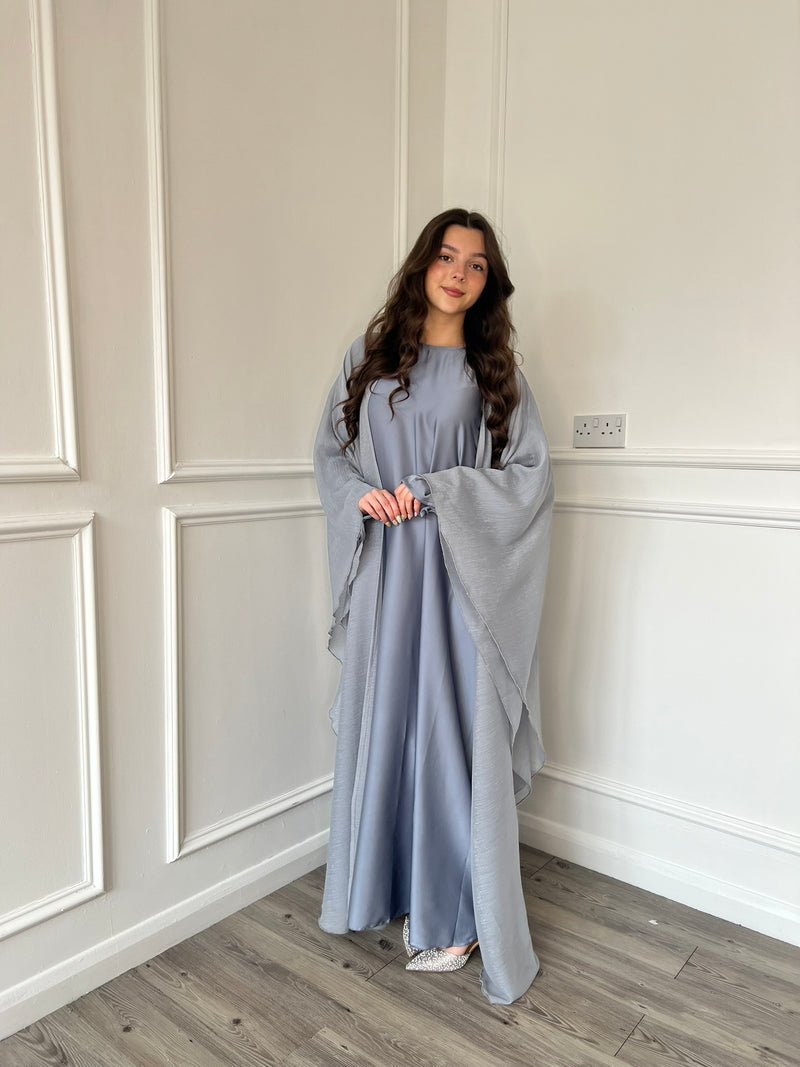 Organza Cape Abaya - Grey/Blue