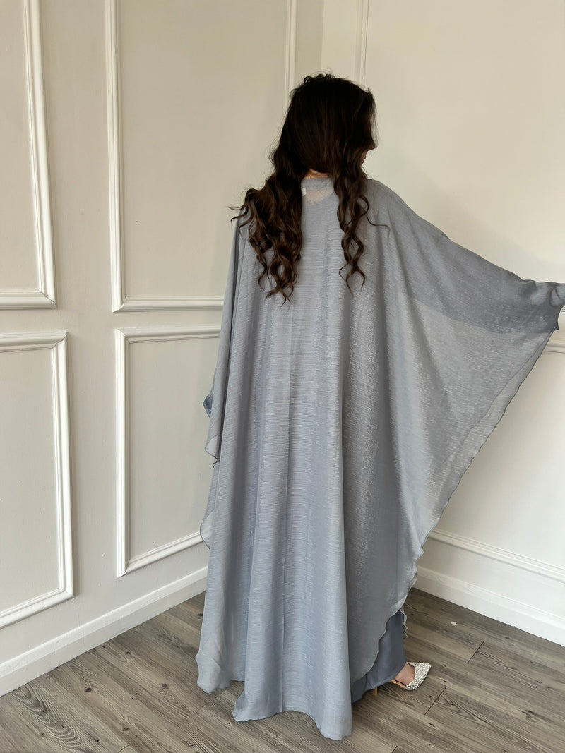 Organza Cape Abaya - Grey/Blue