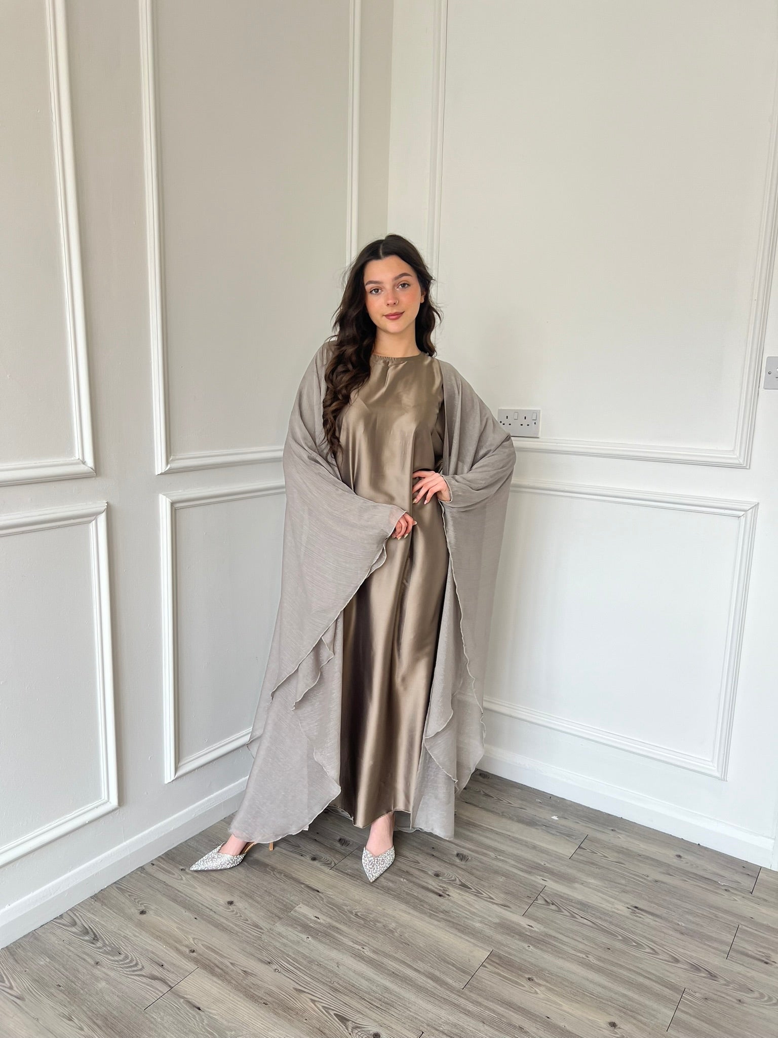 Organza Cape Abaya - Taupe