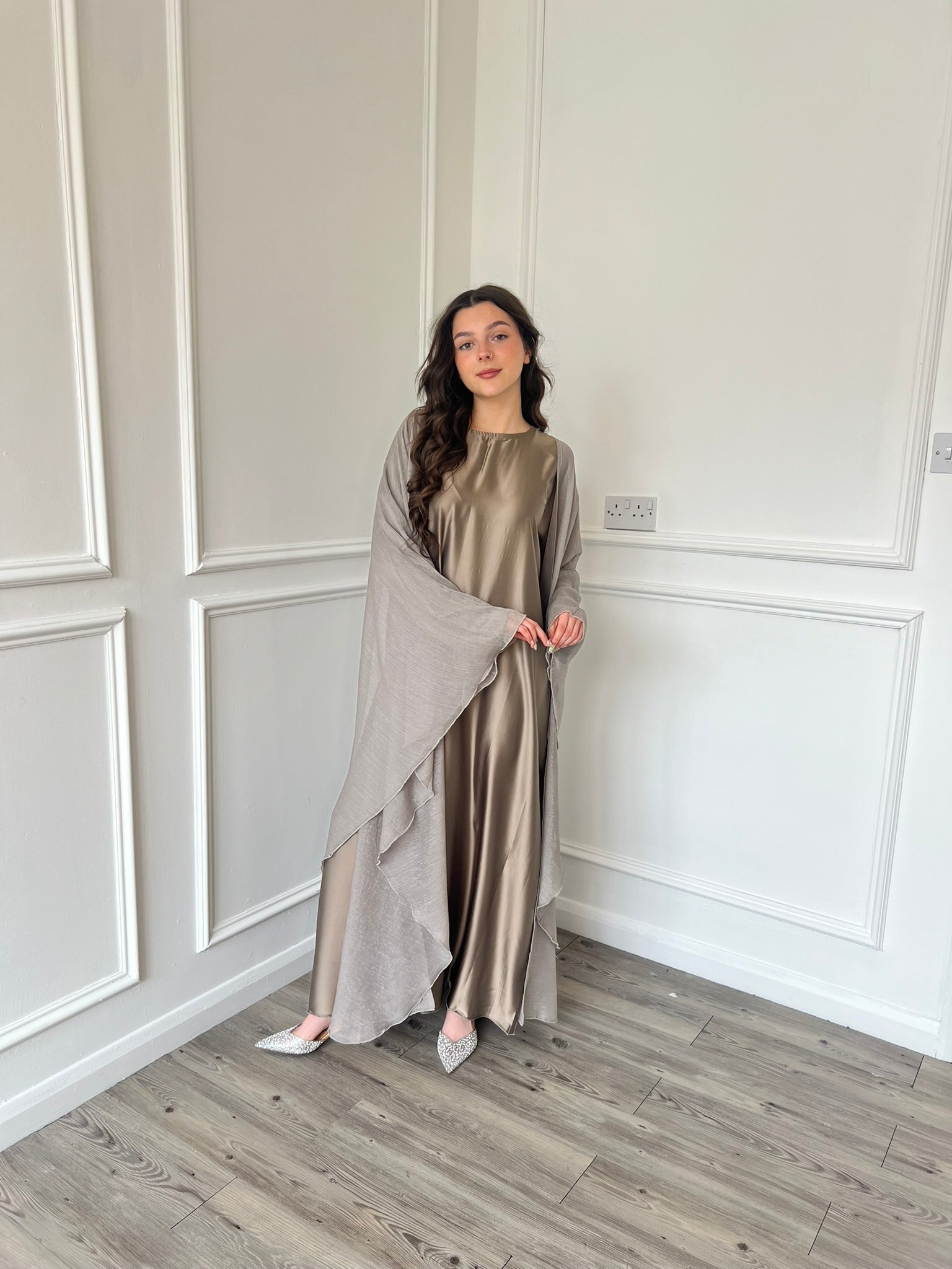 Organza Cape Abaya - Taupe