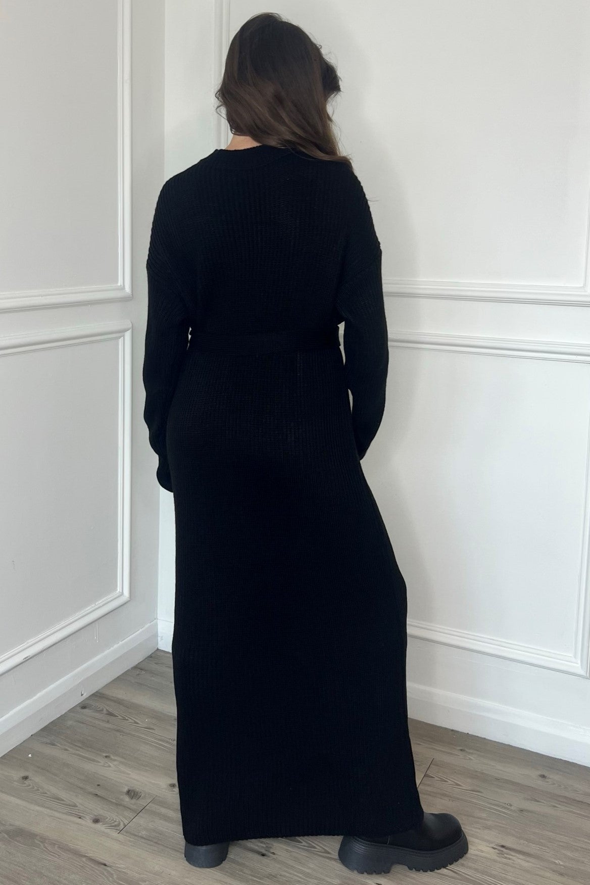 black maxi jumper dress ALINE RIBBED MAXI JUMPER DRESS