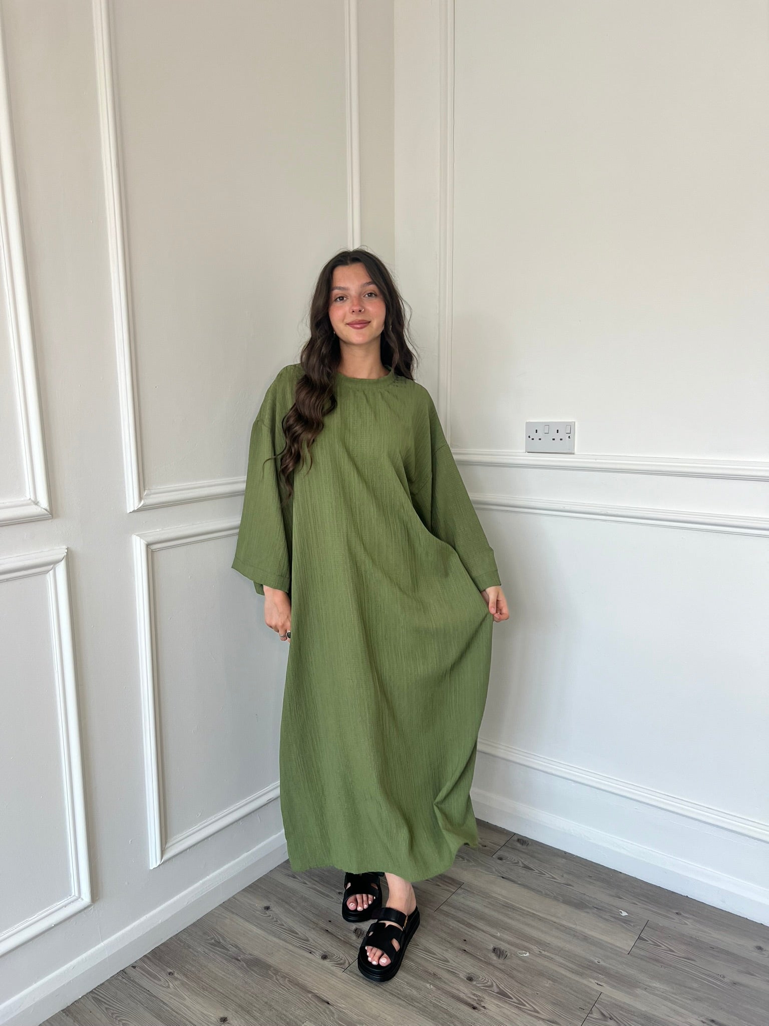 Basic Crinkle Dress - Olive