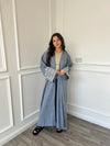 Flower Linen Abaya - Denim Blue