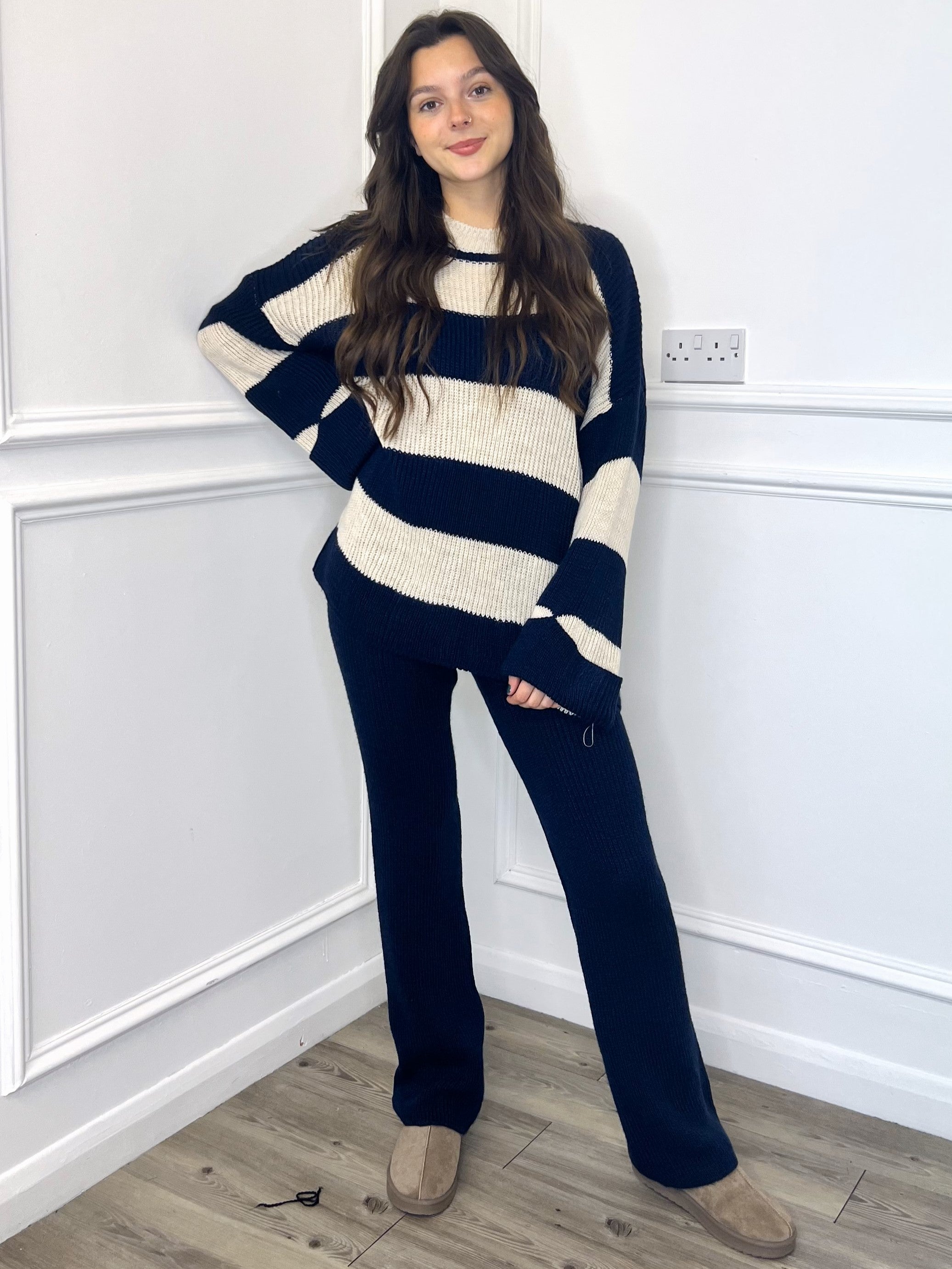 Stripe Knitted Co-Ord Navy