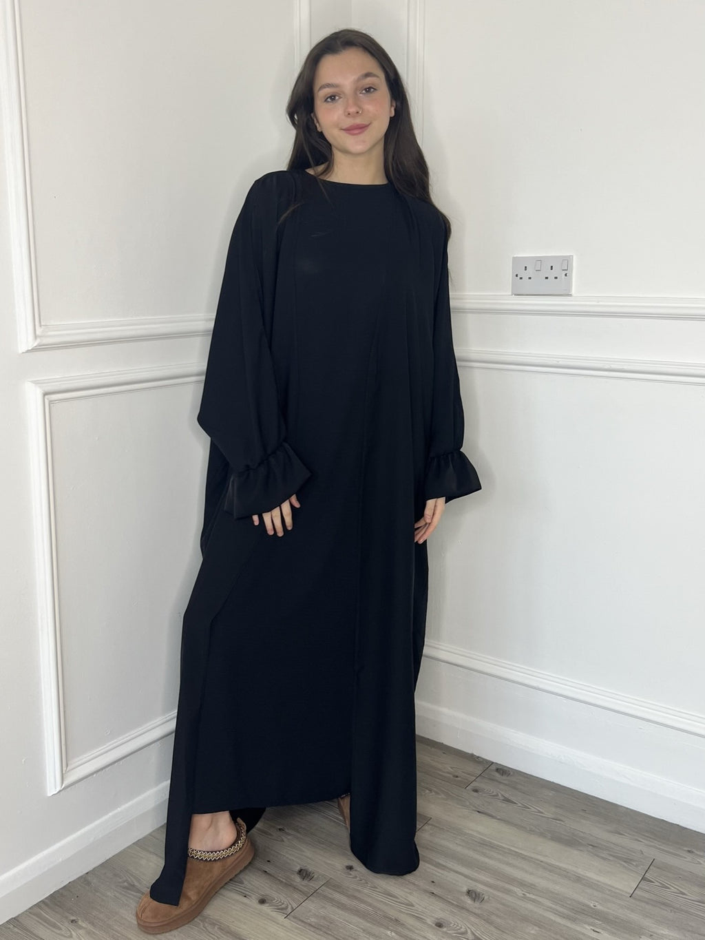 Women's Black Basic Cuffed Abaya Kimono | Modest Fashion – Femme Couture